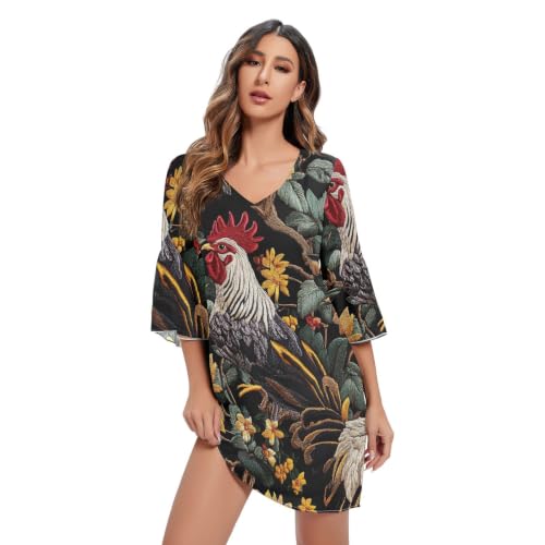 Robe de fête vintage en mousseline noire style coq tournesol pour vos soirées