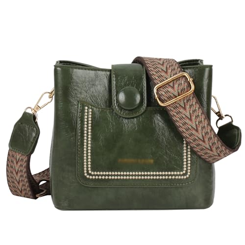 Image of Women Vintage Crossbody Shoulder Bag Pu Leather Bucket Hobo Bag Multipockets Handbag Purse with Guitar Strap