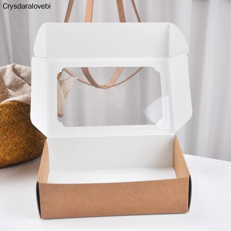 10pcs Sweets Kraft Box Paper Bag Biscuit Cookie Gift Cupcake Box Candy Bag Event & Party Cake Decorating Baking Supplies (30.8x18x14cm)