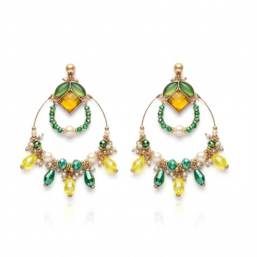 Image of SANJOYA by EVERSTYLISH Embroidered Earrings for Women | Hoop Earrings with Stones, Beads, Pearls & Glass Drops | Lightweight Ethnic & Festive Jewelry for Weddings & Parties