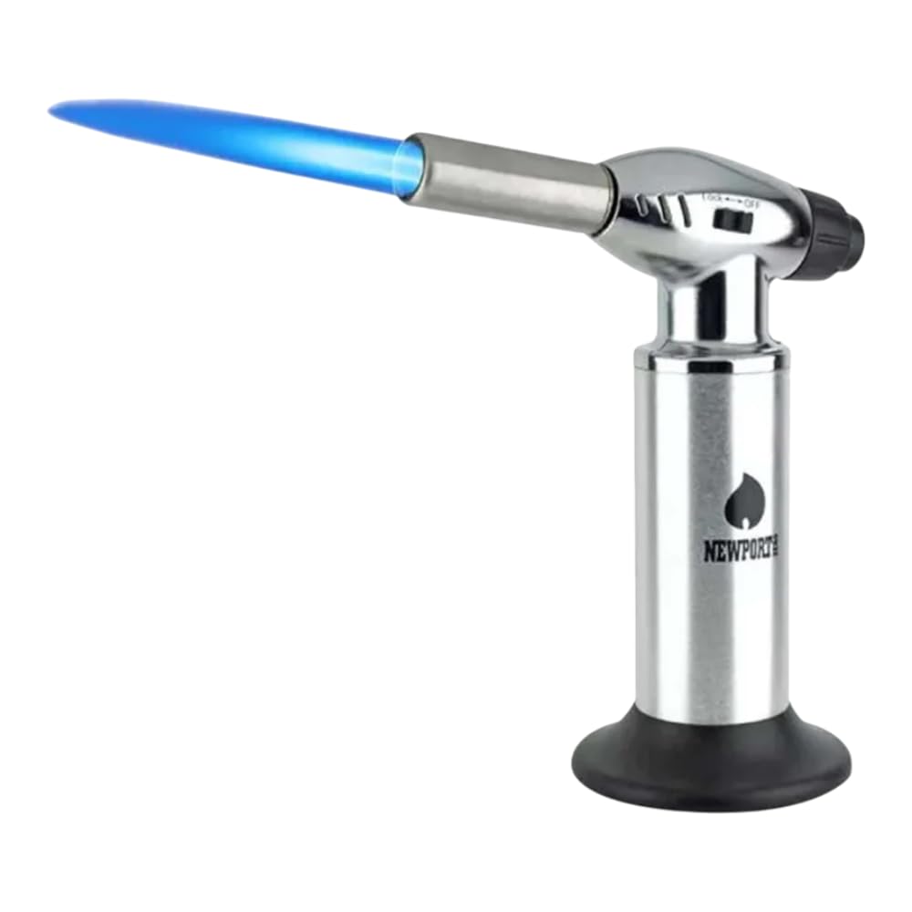 Newport Zero Pistol Grip Refillable Butane Torch Lighter, Adjustable Single Flame (Silver)
