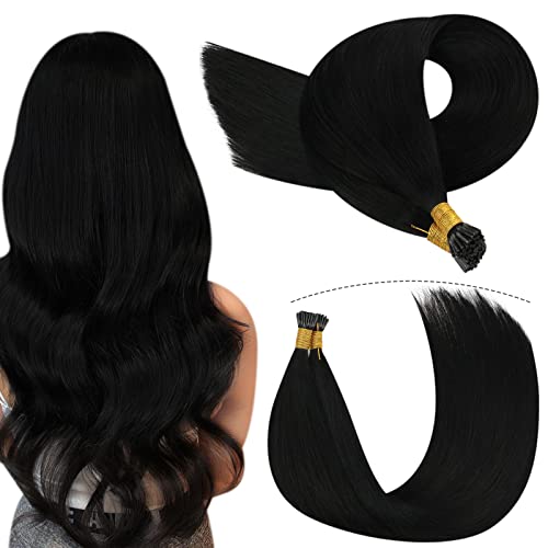 Bundle-Youngsee Black I Tip Hair Extensions And Black Nano Bead Hair Extensions Human Hair 22 Inch Pre Bonded I Tip Hair Extensions Nano Loop Human Hair Extensions #TOP1