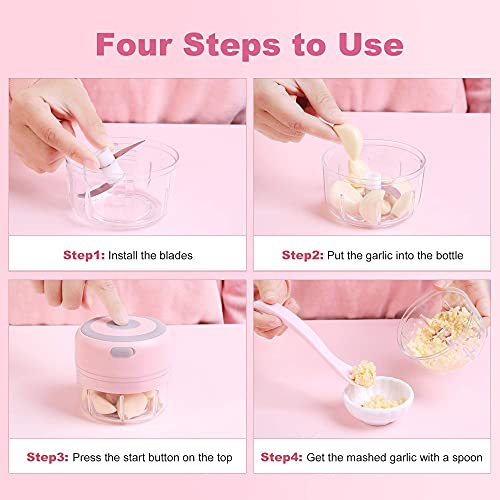 Dahoko Electric Mini Garlic Chopper [Portable, Wireless, 100Ml] Mini Electric Chopper With Spoon, Electric Food Chopper Tool, Mini Chopper For Mashing Onion, Garlic, Chili, Peppers, Nuts(Pink) #TOP3