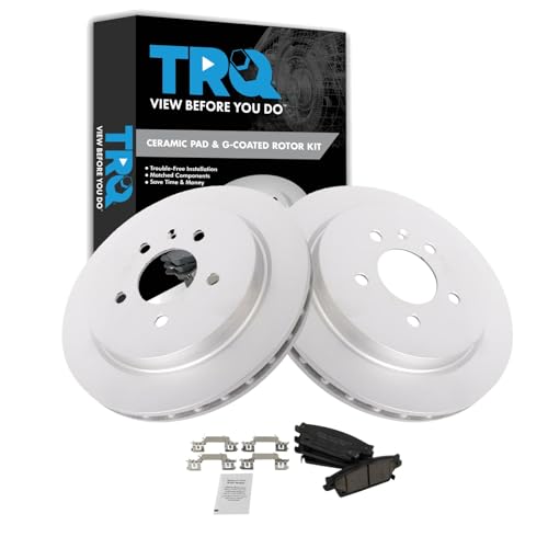 Image of TRQ Rear Brake Pad and Rotor Set Ceramic Coated Rotors Brake Code JE5 298mm Rotor Diameter Compatible with 2006-2007 Cadillac CTS 2005-2009 STS