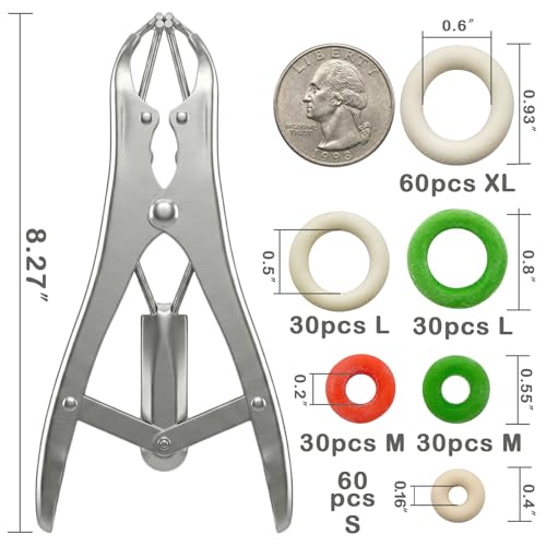 Image of Goat Banding Kit, Livestock Castration Bander with Stainless Steel Expander Pliers, 240Pcs 4 Sizes Castrator Rings and Ring Installation Tool for Goats, Lambs, Calves, Sheep, Piglets
