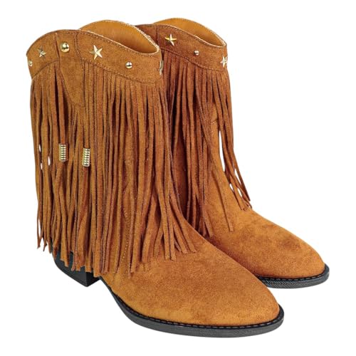 Women Fringe Cowboy Cowgirl Boots Pull On Western Mid Calf Fashion Booties Boots4