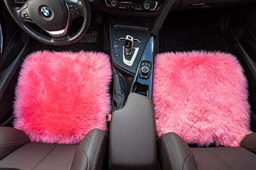 Sisha-A Sheepskin Seat Cushion Cover Winter Warm Natural Wool Car Seat Covers Universal Fit For Most Car, Truck, Suv, Or Van Front Pink #TOP4