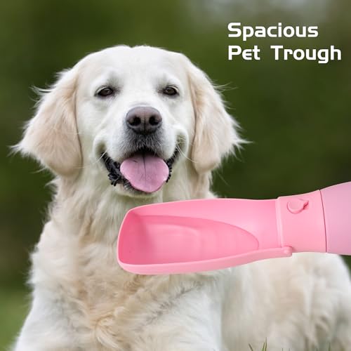 VEPOUYU Dog Water Bottle, Travel Puppy Water Bowl, Leak Proof Portable Puppy Water Dispenser, Foldable Dog Water Bottle for for Pets Outdoor Walking, Hiking, Travel, Food Grade Plastic - 19oz Pink — view 4