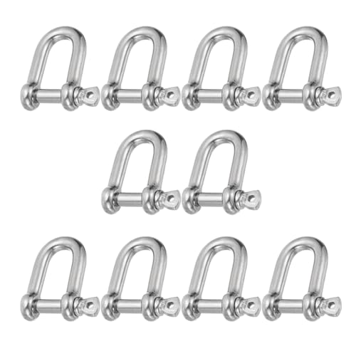 OUDQFCJ 10 pièces Inox M5, acier inoxydable, manille en D, mousqueton avec boulons à œil, Connexion Rapide, Manilles Fixes pour L'alpinisme, la Randonnée, la Chaîne D'ancre, la Voile, de levage (5mm)