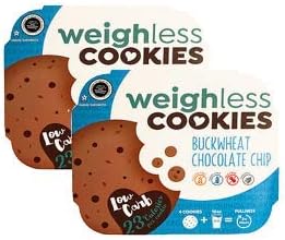 Buckwheat Chocolate Chip - 2 Pack - Healthy, Gluten Free, Low Carb, Only 23 Calories Per Cookie, (4 Cookies In Each Pack)