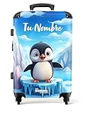 NoBoringSuitcases.com Maleta Infantil, Maletas Niños, Maleta Mediana 4 Ruedas, Maleta Personalizada, Cerradura TSA, Maletas Grandes, Maletas de Viaje Grandes 23 Kilos(67 cm - 72 L), (Pingüino - Azul)