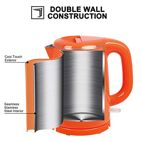 Secura Stainless Steel Double Wall Electric Kettle Water Heater For Tea Coffee W/Auto Shut-Off And Boil-Dry Protection, 1.0L (Orange) #TOP1