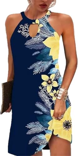 Image of Kubsid Halter Dresses for Women 2026 Casual Floral Print Summer Dresses Hollow Out A-line Sundresses for Beach Vacation