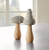 2er Set Deko-Pilz “Grey” aus Beton & Holz, Tischdeko, Herbstdeko