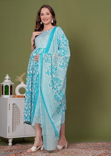 Image of SKY FAB Women Viscose Rayon Maternity and Feeding Dress Kurta with Dupatta with Zipper