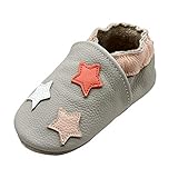 iEvolve Toddler Soft Sole Prewalker Baby First Walking Shoes Crib Shoes Moccasins (Grey Star, 12-18 Months)