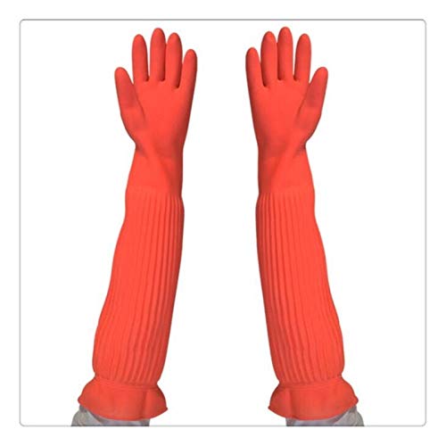 guante de goma 45 / 55cm Guantes de goma a prueba de agua a prueba de agua largos alargados Guantes de látex planos Lavavajillas Lavado de lavandería Seguro laboral Use el uso de la casa Guantes de go