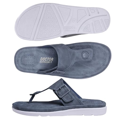 Image of DOCTOR EXTRA SOFT Womens Flat Memory Foam Slippers /Flip-Flops Fashion Stylish Casual Comfortable Diabetic Orthopedic Lightweight Synthetic Slip-On Sandals With Adjustable Buckle For Girls D-630