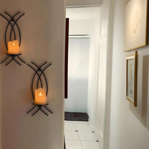 Black Wall Sconce Set of 2 Modern Candle Holder