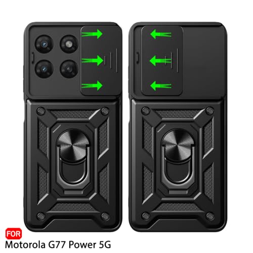Image of TheGiftKart Tough Armor Bumper Back Cover Case for Motorola Moto G77 Power 5G | Kickstand & Ring Holder | 360 Degree Protection Cover Case for Moto G77 Power 5G (PC & TPU, Sliding Camera Cover, Black)