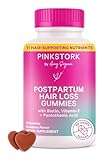 Pink Stork Postpartum Hair Loss Gummies - Biotin with Vitamin E, Pantothenic Acid, B6 & B12 for Beautiful & Strong Hair, Skin, and Nails - Postpartum Essentials for New Moms - 60 Gummy Vitamins