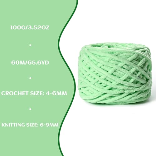 Image of 3 Pack Fluffy Chenille Chunky Yarn for Crocheting 100g(65.6yd) - Baby Yarn for Crocheting Soft - Velvet Yarns for Crochet Blanket - Amigurumi Crochet Yarns (Aqua Green)