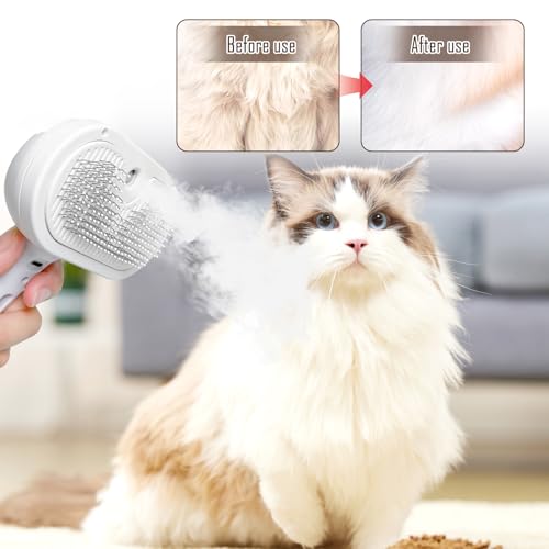 Katzenbürste mit Dampf, Dampfbürste Katze für Langes/Kurzes Haar, Katzenkamm Katzenpflegebürste für Massage,Pflege,Haarentfernung Tierhaarbürste für Katzen, Hunde, Kaninchen