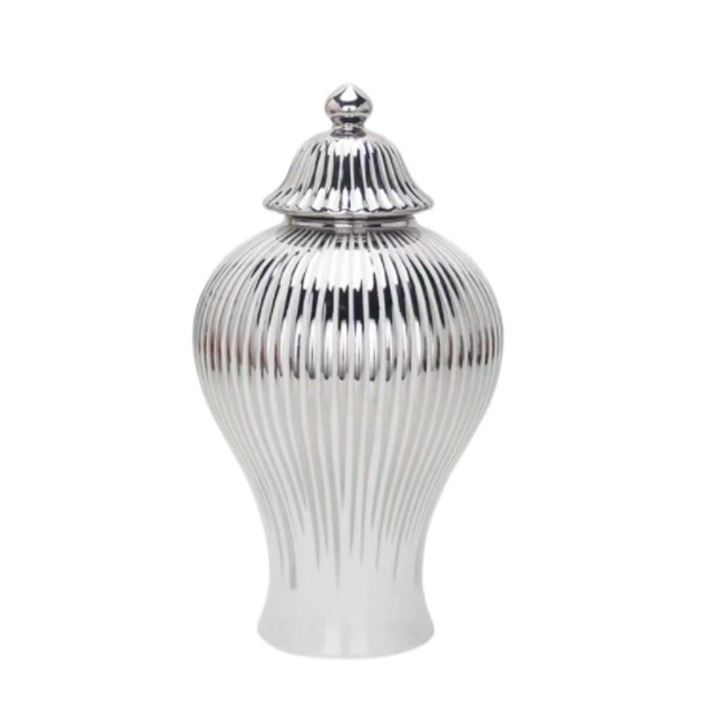CVdrtyED Home Decor Chinese Ceramic Ginger Jar Floral Vases With Lid Gold Enamel Porcelain Vase Temple Jars Tea Storage Ginger Jar(Silver,20 * 42cm)
