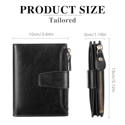 Image of GOIACII Leather Women's Wallet RFID Blocking Credit Card Holder Black | Compact, Small, Trifold Billfold with Zipper Coin Pocket, 4 ID Windows