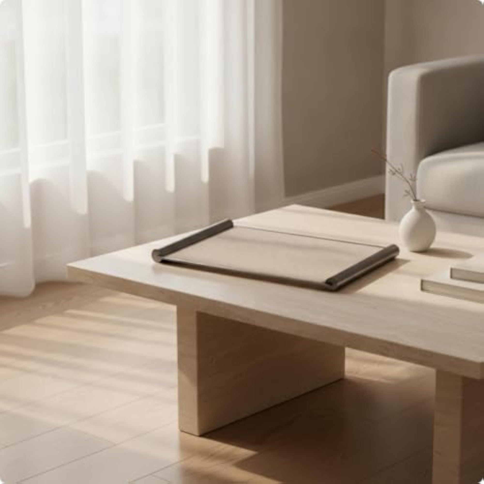 Textured Rectangular Leather Tray with Metal Frame