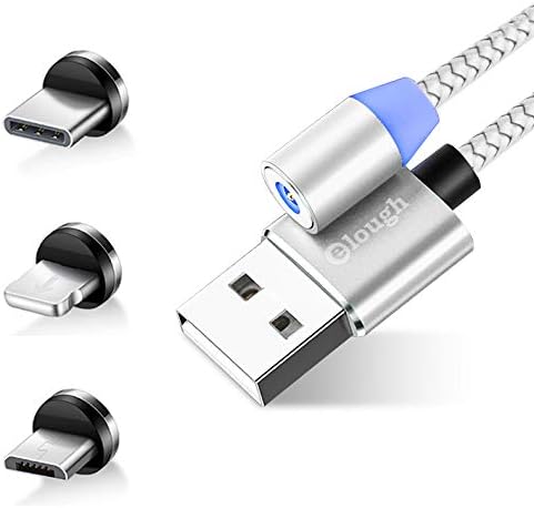 Magnetic Charger Cable Micro USB B Type C L Updated Wire Compatible with Android Smart Phone Tablets Kindle Certified Cable Braided Nylon Cord (Black 1M/3-in-1)