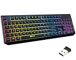 KLIM Chroma Wireless Gaming Keyboard RGB New - Long-Lasting Rechargeable Battery - Quick and Quiet Typing - Water Resistant Backlit Wireless Keyboard for PC PS5 PS4 Mac - Black