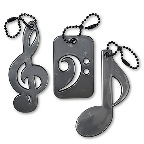 funflector Safety Reflector - Music Trio (Treble Clef, Bass Clef and Note) - Black - 3-Pack