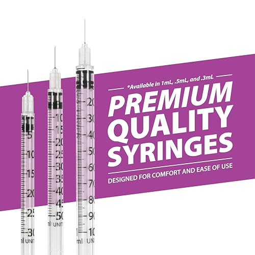 Image of Easy Touch 28 Gauge U-100 Insulin Syringes (28G 1cc 1 /2 inch) with 1 /2 inch Long Needle, 1cc (100 Unit Capacity), Bold Markings for Accurate Dosing, Disposable, Box of 100