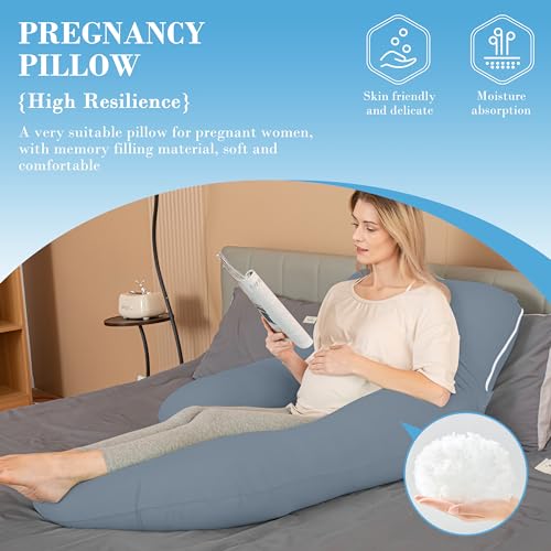 Image of Cute Castle Cooling Cover Pregnancy Pillows, Soft U-Shape Maternity Pillow with Removable Cover - Full Body Pillows for Adults Sleeping - Pregnancy Must Haves - Jumbo 57 Inch - Grey