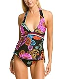 Trina Turk Women's Standard V-Neck Halter Tankini Swimsuit Top, Multi//Electric Reef, 4