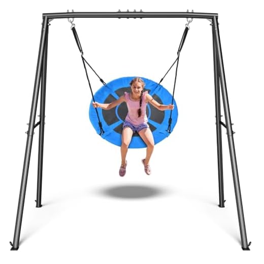 Trekassy 440lbs Swing Set with 40 Inch Saucer Tree Swing, Swivel and Heavy Duty A-Frame Metal Swing Stand (Blue), Playground Sets for Backyard