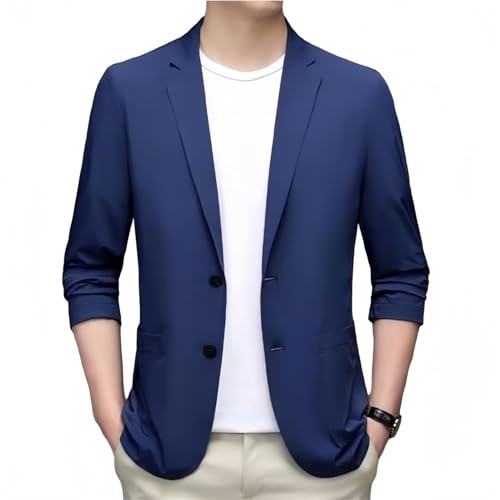 El Mejor Listado de Blazers para Hombre para comprar hoy. 42 Blazer de traje para hombres modernos, de seda de hielo fina y transpirable, casual, blazer ligero y delgado, Azul oscuro, M