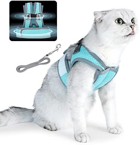 Dotoner Cat Harness and Leash Escape Proof Adjustable Vest for Cats Cat Walking Jacket with Air Mesh Harness and Running Cushioning Easy Control Outdoor Vest Lake Blue