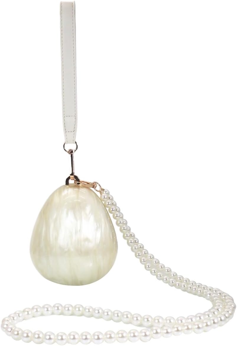 Women Acrylic Egg Clutch Bag Cute Pearl Acrylic Evening Handbags Marble Purses Beaded Shoulder Bags for Party Prom