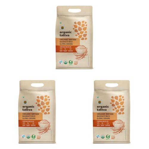 Image of Organic Tattva, Organic Biryani Basmati Gluten Free and Unpolished Rice, 5Kg (Pack of 3)