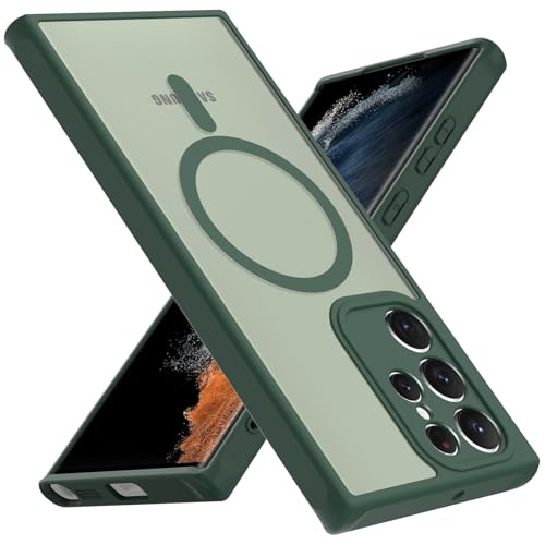 Coque Samsung S22 Ultra Magsafe verte mate antichoc protection militaire 6,8 pouces