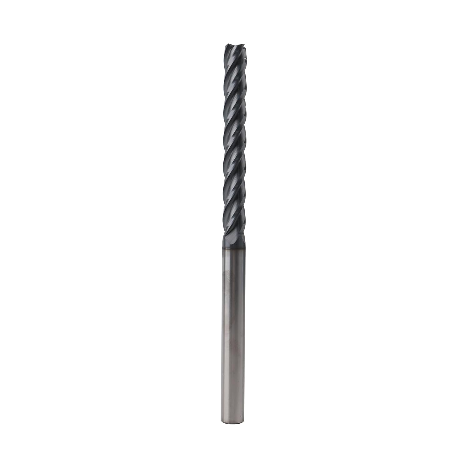 3/8'' Carbide Long End Mill, 4 Flute, AlTiN Coating, Square End Mills for Steels, 30 Degree Helix, CNC Router Bit, 3/8" Shank Diameter, 3" Length of Cut