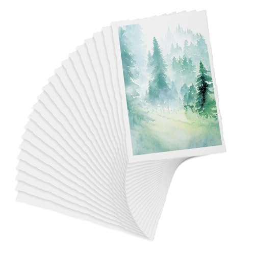 25 Sheets Cotton Watercolor Paper, 300 GSM Textured Deckled Edge Paper, Cotton Rag Handmade Papers for Painting, Wedding Invitations, Calligraphy, Sketching, Crafts, Watercolor (5 x 7 Inch,White)