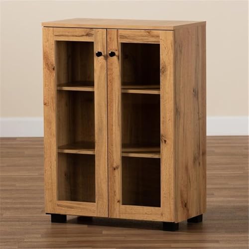 Baxton Studio B12 Mason Modern And Contemporary Oak Brown Finished Wood 2-Door Storage Cabinet thumb #3
