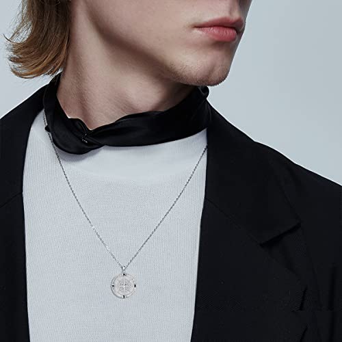 Adamzack 925 Sterling Silver Gothic Rotatable Compass Pendant Necklace Vintage Retro Goth Punk Cool Biker Necklaces Fashion Jewelry Gifts For Men Women #TOP2