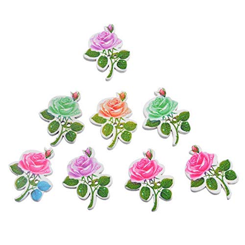JO's 15pcs “ Junejour Rose Shaped Wooden Buttons” (2.3cm *1.5cm - Multicolor Printed) Craft Wooden Buttons with 2 Hole Scrap-Booking, Crafting, Card Making and School Projects etc
