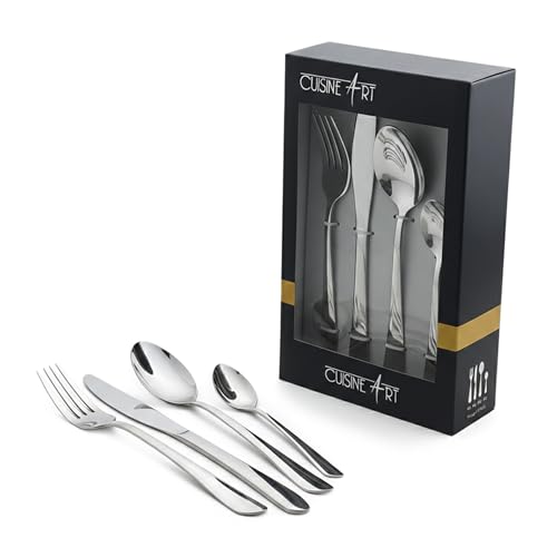 Cuisine Art Sasa 16 Piece Stainless Steel Cutlery Set Silver || Flatware Set Timeless Elegance for Every Occasion || Spoon Forks Knives