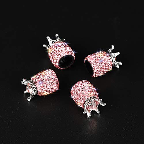 SAVORI Valve Caps, 4 Pack Handmade Crystal Rhinestone Tire Caps, Attractive Dustproof Accessories for Car (Crown Pink) - Thumbnail 3
