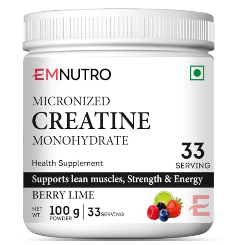 Image of Creatine Monohydrate Micronized Powder, Berry Lime Flavour, 100 g | Easy Mix Creatine Supplement for Men & Women | Pre & Post Workout | Gym & Fitness Nutrition